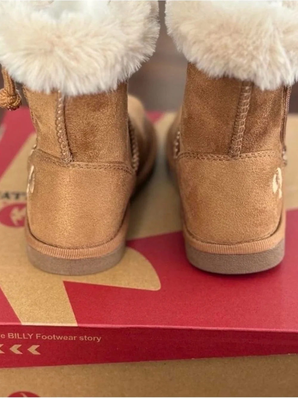 Kids Faux-Suede Winter Zip Boots with Plush Collar - Tan